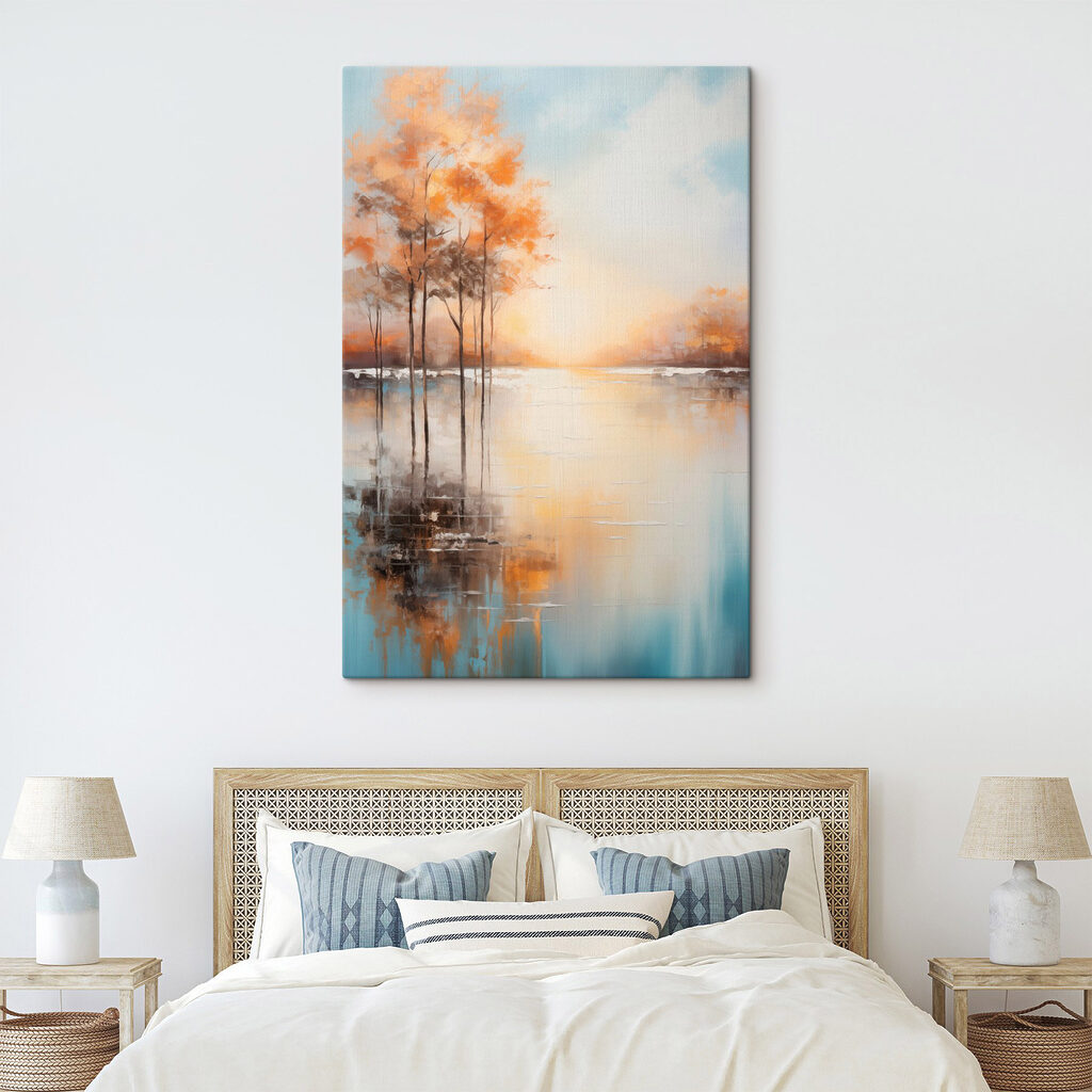 Painting of trees in a lake