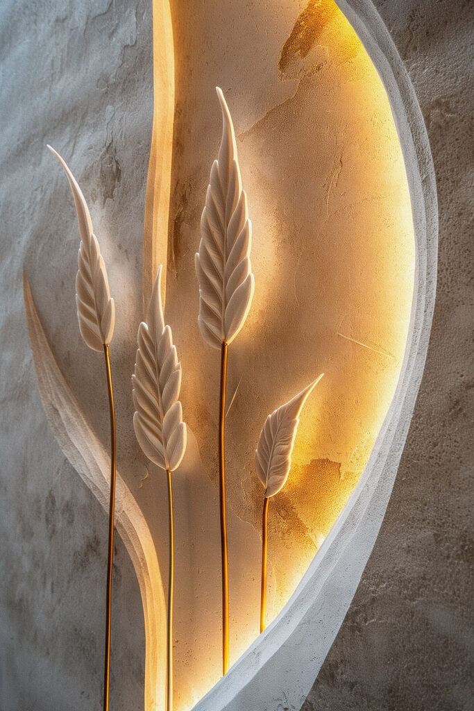 Sculpture of leaves and a light Sculpture of leaves and a light