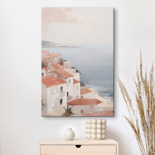 Watercolor of a town by the sea