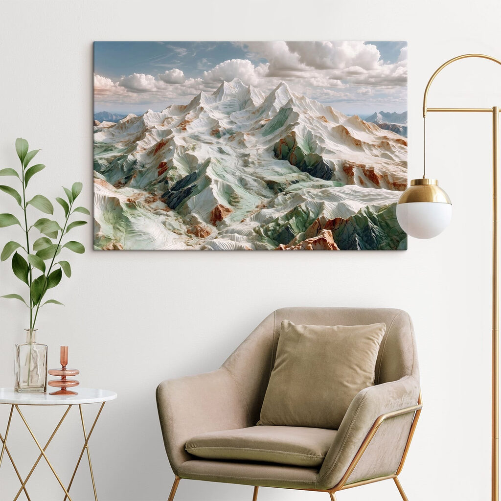 Snowy mountain with clouds in the sky