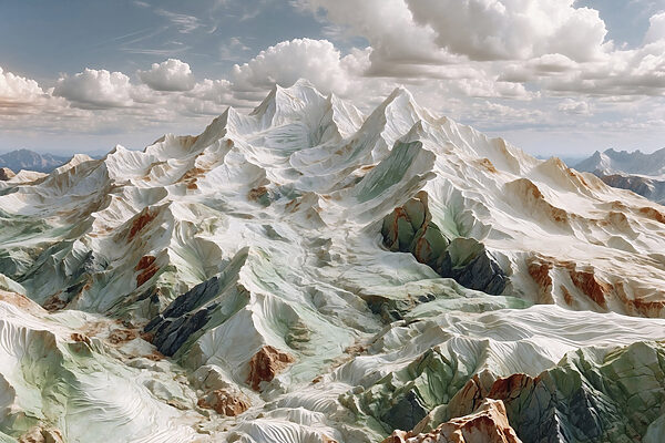 Snowy mountain with clouds in the sky