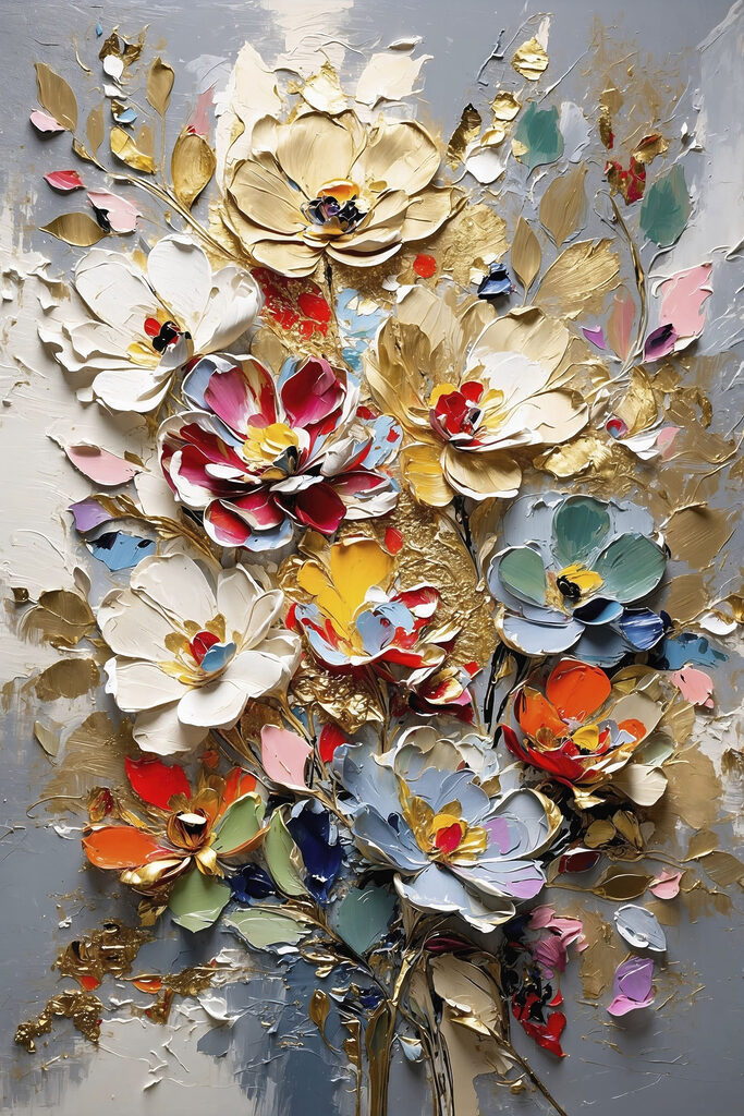 Painting of flowers on a grey surface