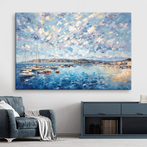 Painting of boats on water Painting of boats on water