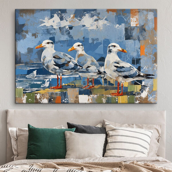 Group of birds standing on a rock