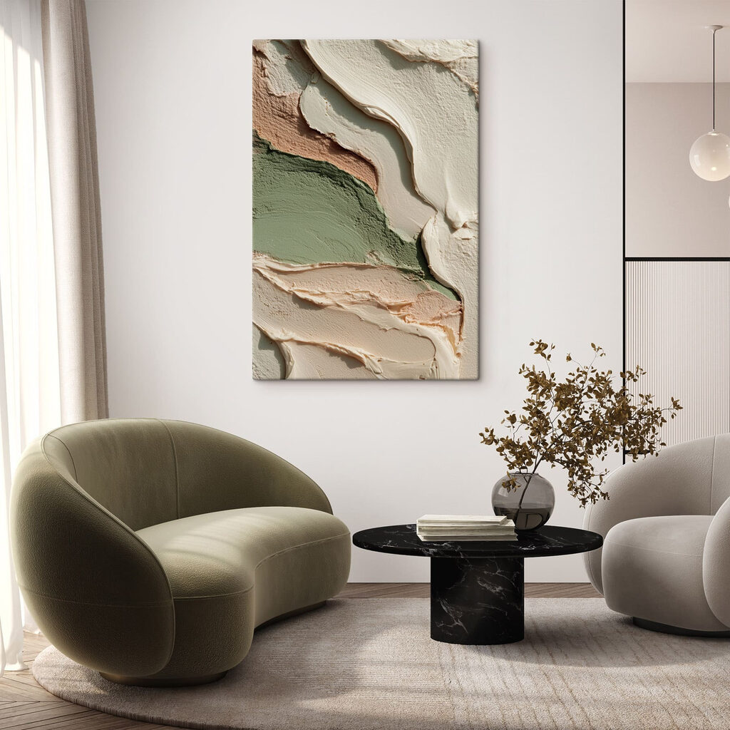 - Earthy tones in flowing patterns