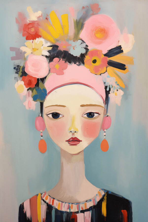 Painting of a woman with flowers in her hair Painting of a woman with flowers in her hair