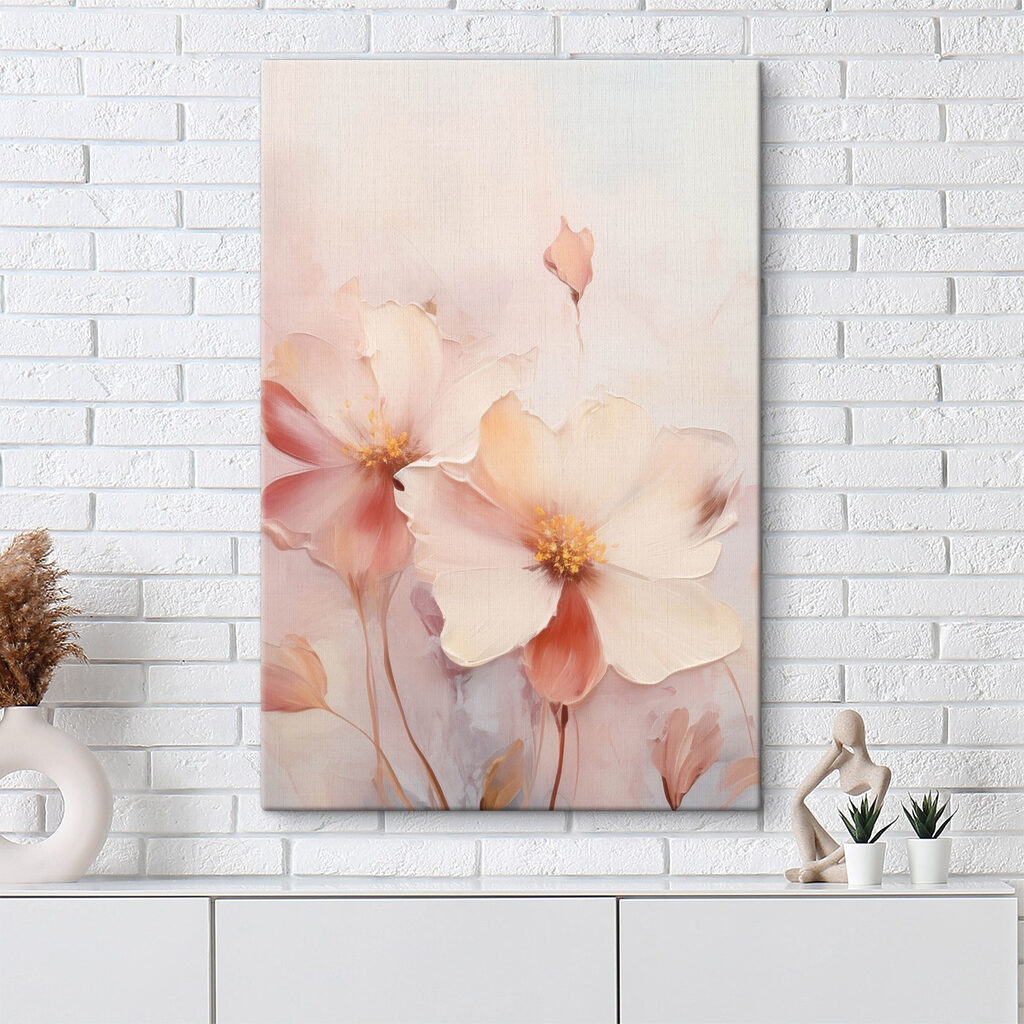 Painting of flowers on a white surface Painting of flowers on a white surface