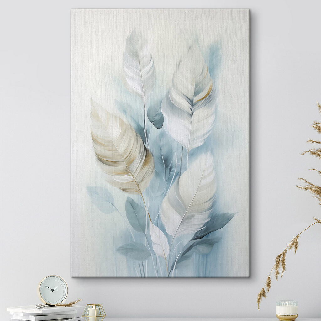 Painting of white and blue feathers Painting of white and blue feathers