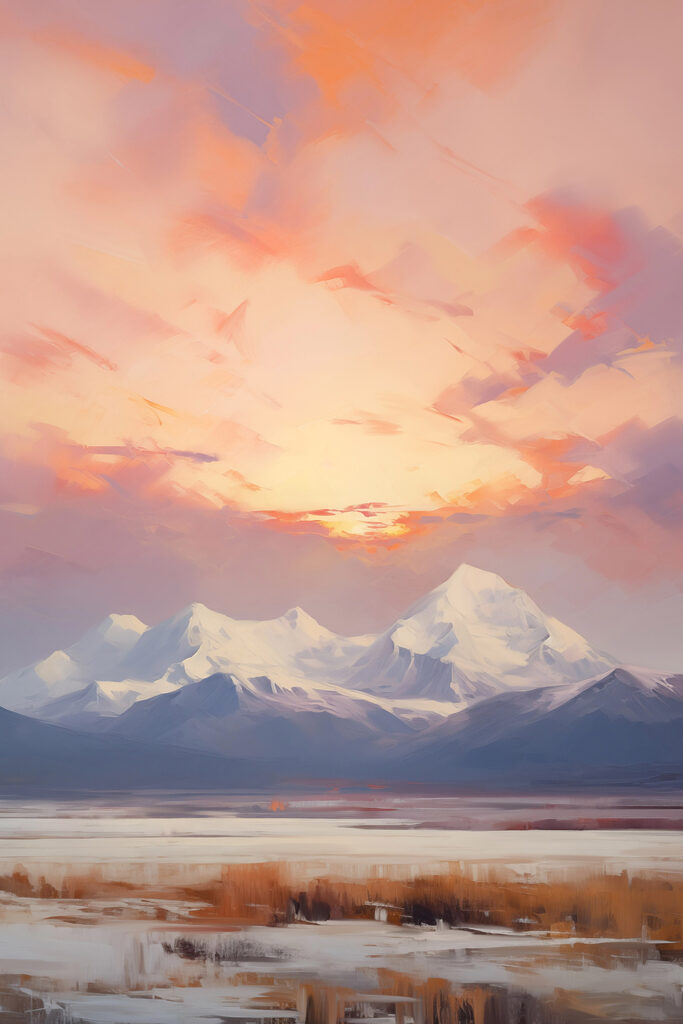 Mountain range with a pink sky Mountain range with a pink sky