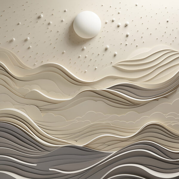 White paper cut out of waves and a white sun White paper cut out of waves and a white sun