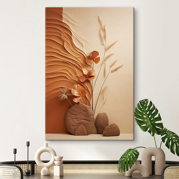 Brown and white wall with brown and white waves and flowers