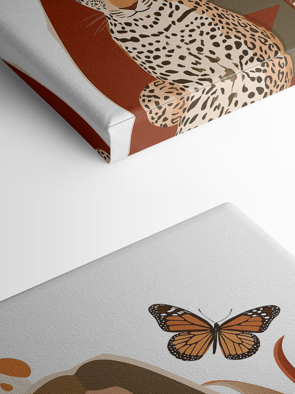Woman with a leopard and butterflies