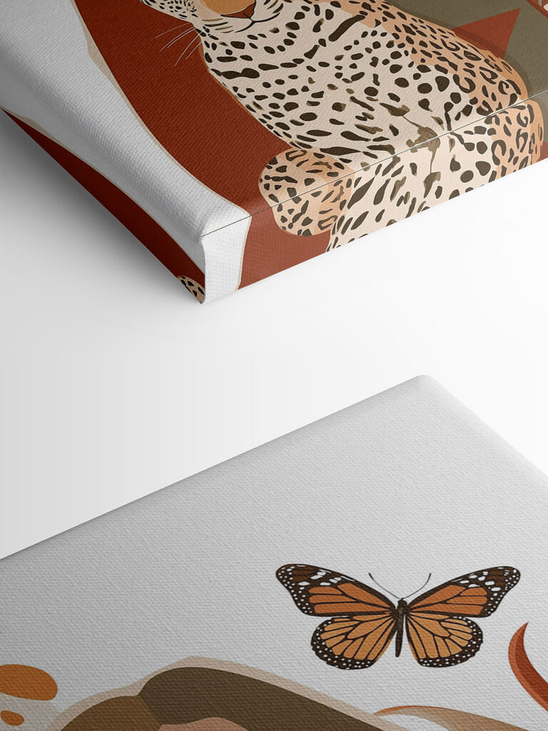 Woman with a leopard and butterflies