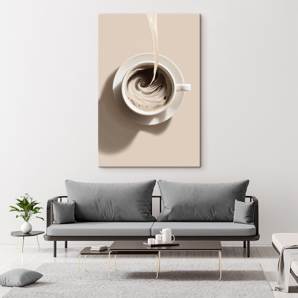 Cup of coffee with milk pouring into it