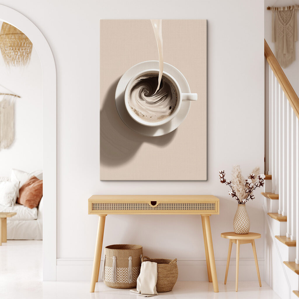 Cup of coffee with milk pouring into it