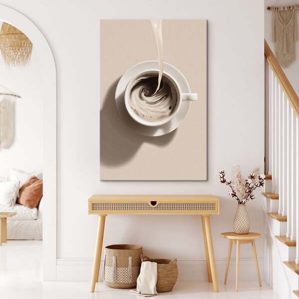 Cup of coffee with milk pouring into it