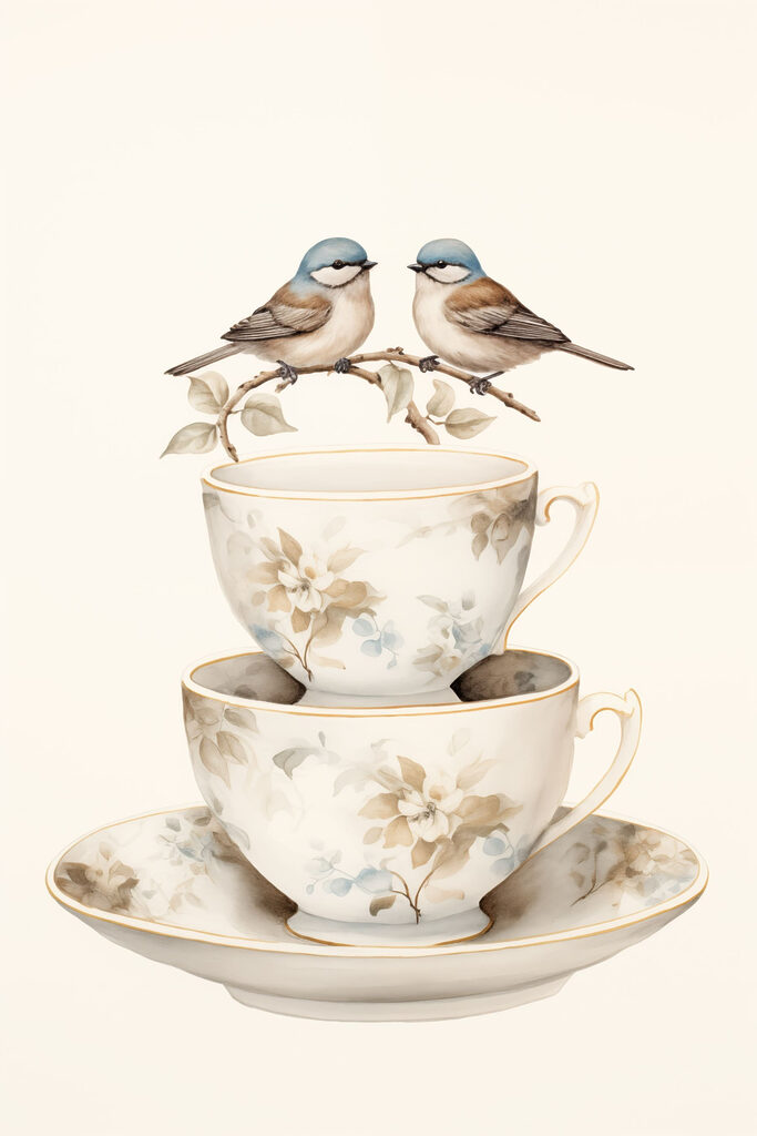 Two birds on a teacup