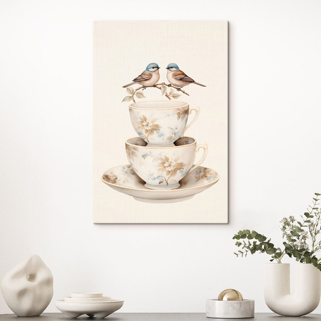 Two birds on a teacup