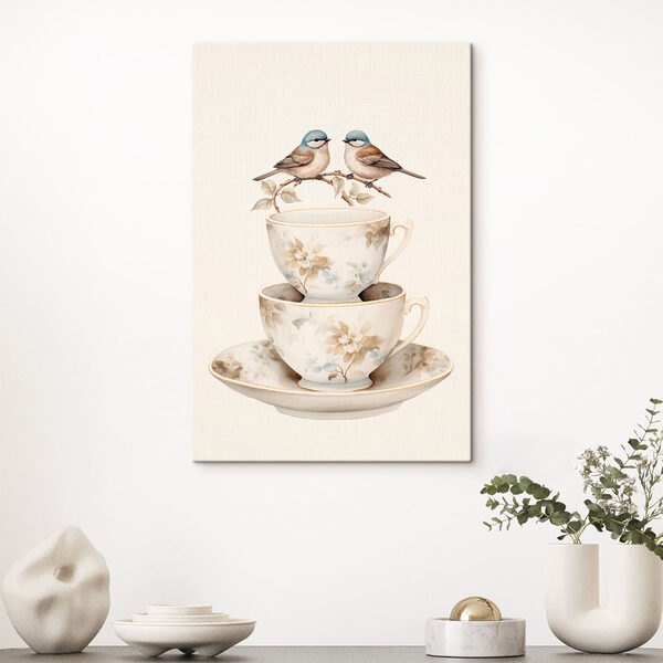 Two birds on a teacup