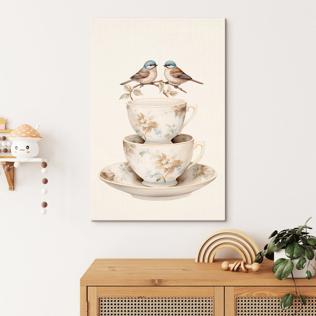 Two birds on a teacup