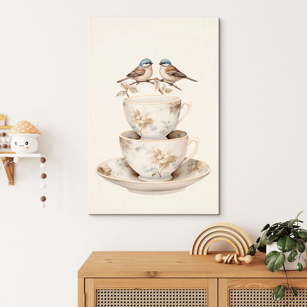 Two birds on a teacup