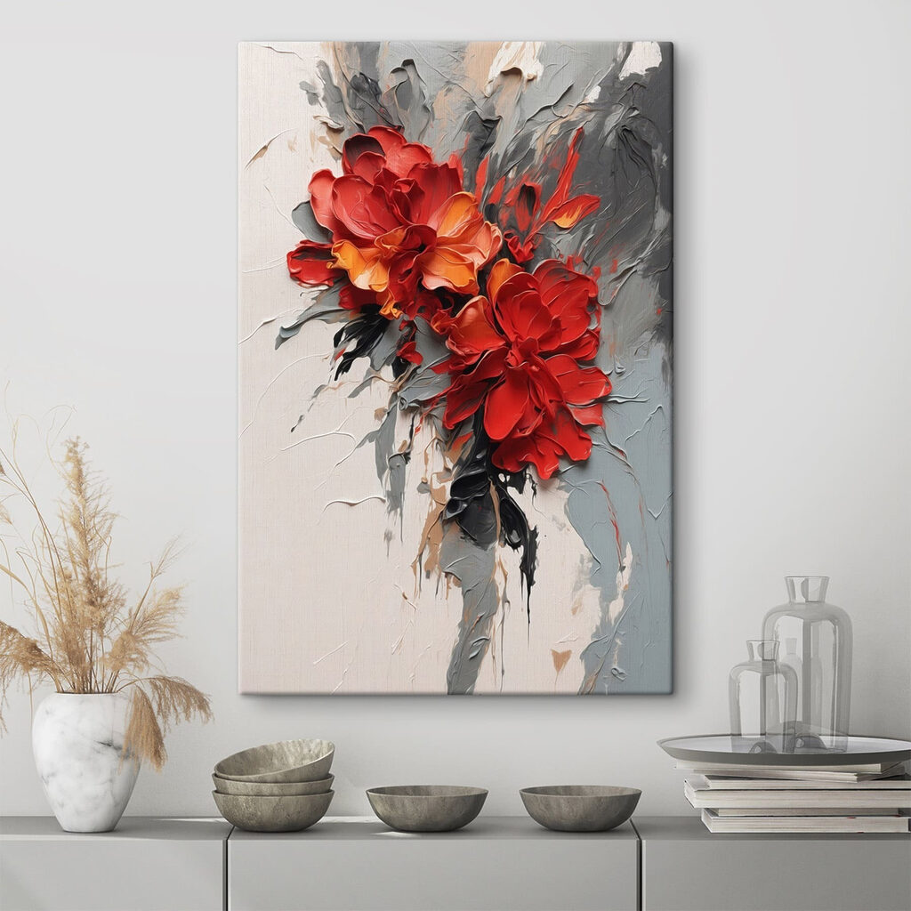 Painting of flowers on a white surface
