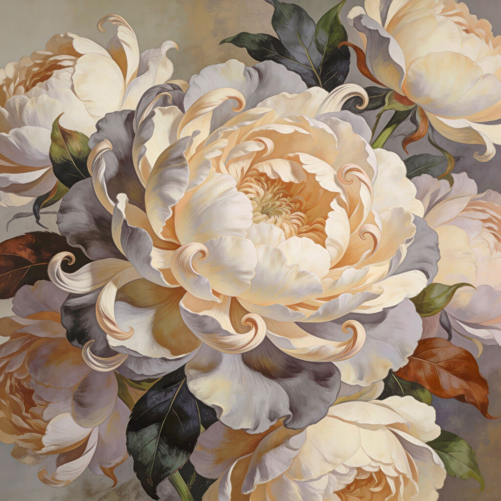 Painting of flowers with leaves