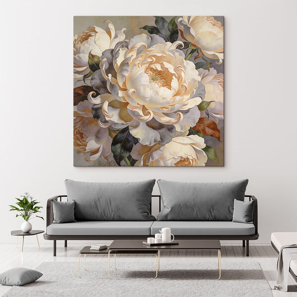 Painting of flowers with leaves