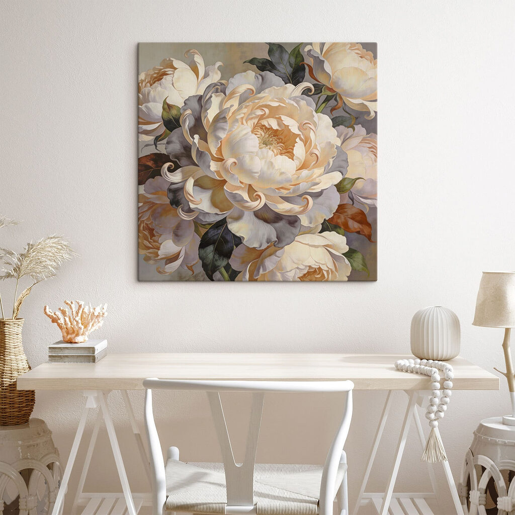 Painting of flowers with leaves