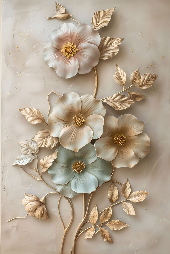 Wall decoration with flowers and leaves