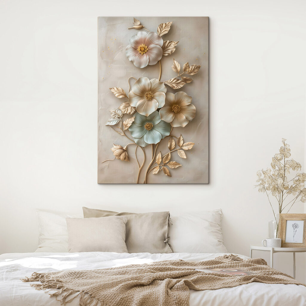Wall decoration with flowers and leaves