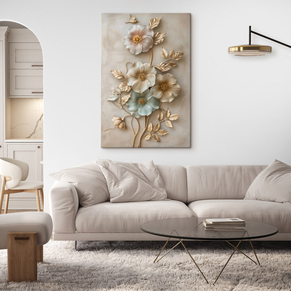 Wall decoration with flowers and leaves
