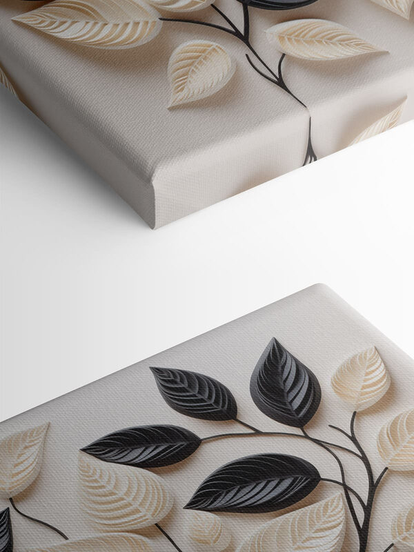 Black and white leaves on a white surface Black and white leaves on a white surface