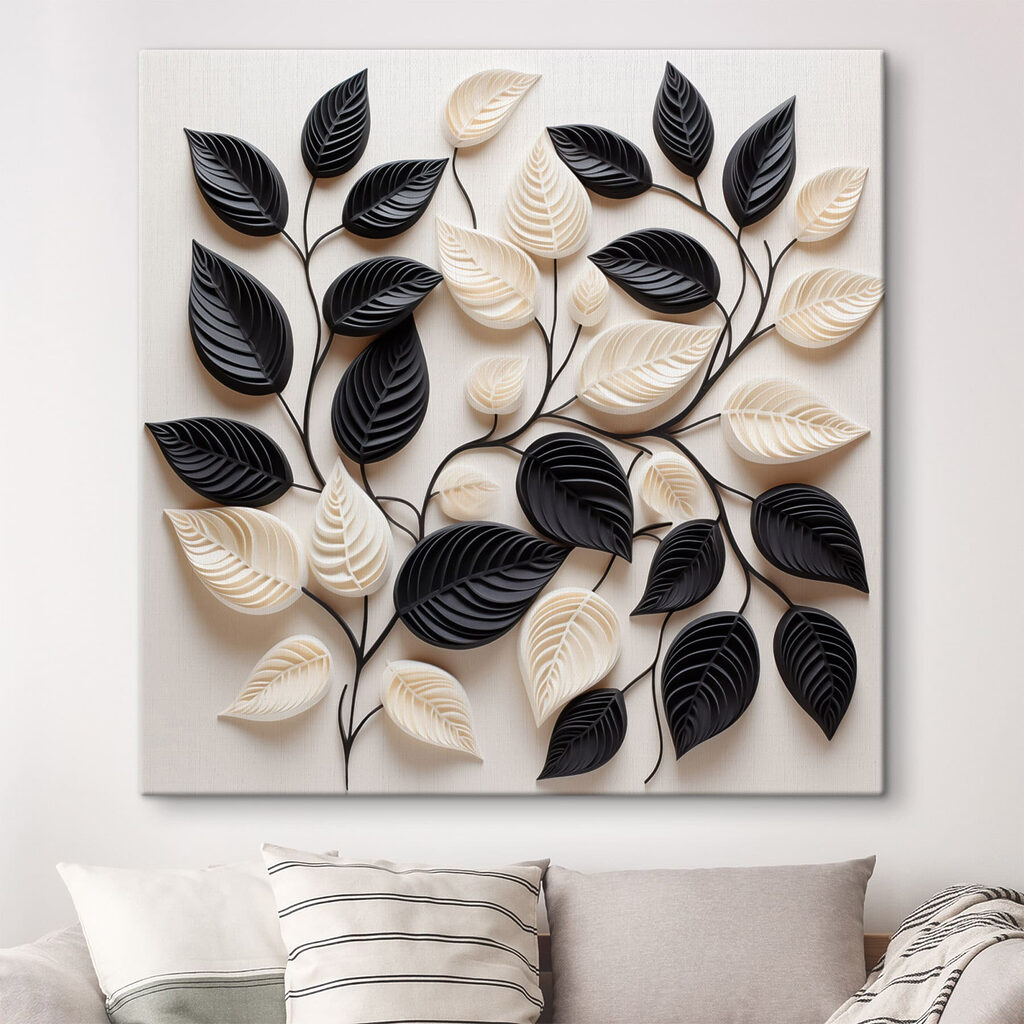 Black and white leaves on a white surface Black and white leaves on a white surface