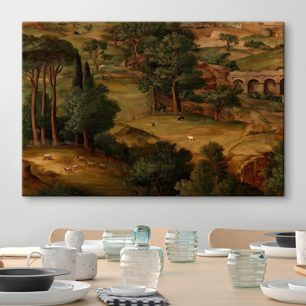 Painting of a landscape with trees and animals