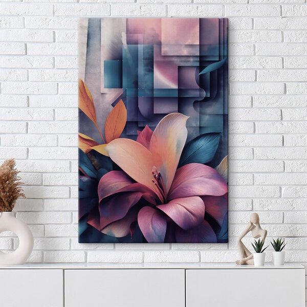 Vibrant blooms amidst abstract shapes Vibrant blooms amidst abstract shapes