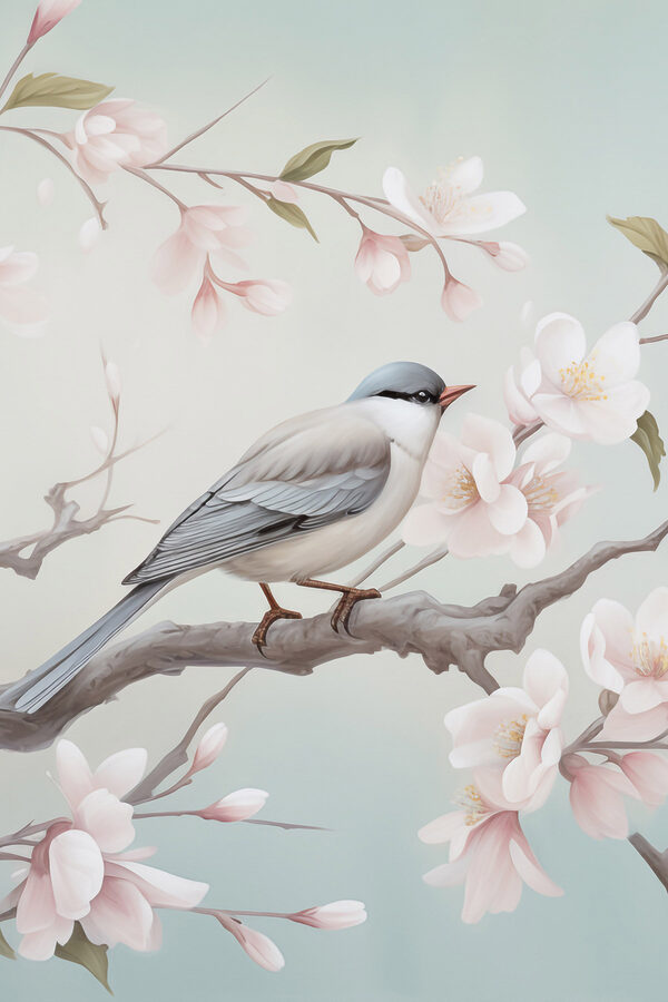 Bird on a branch with flowers Bird on a branch with flowers