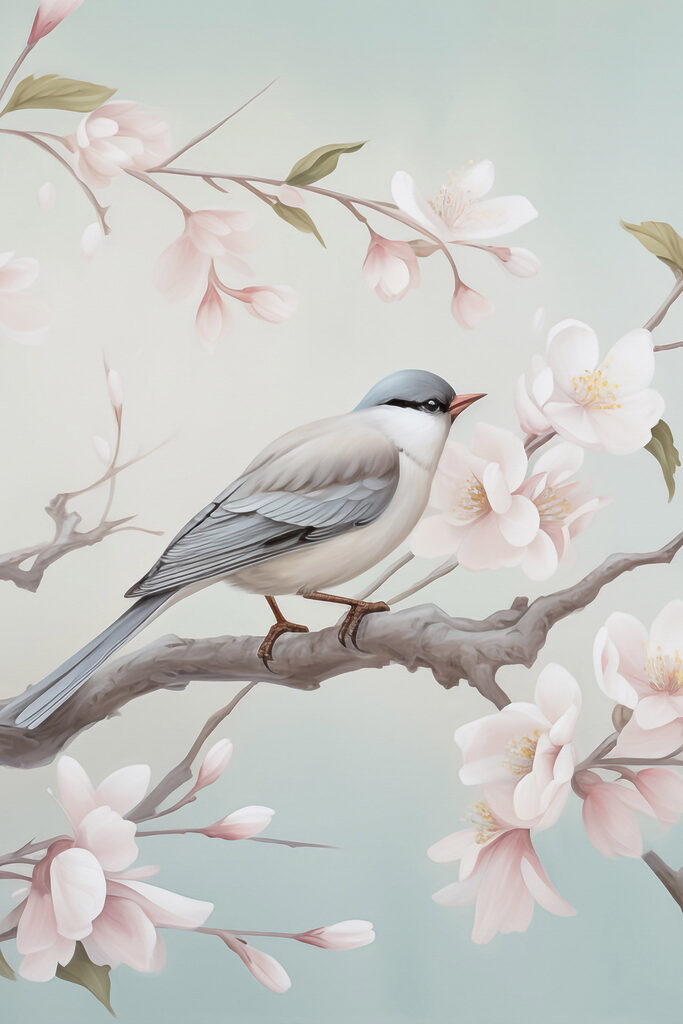 Bird on a branch with flowers Bird on a branch with flowers