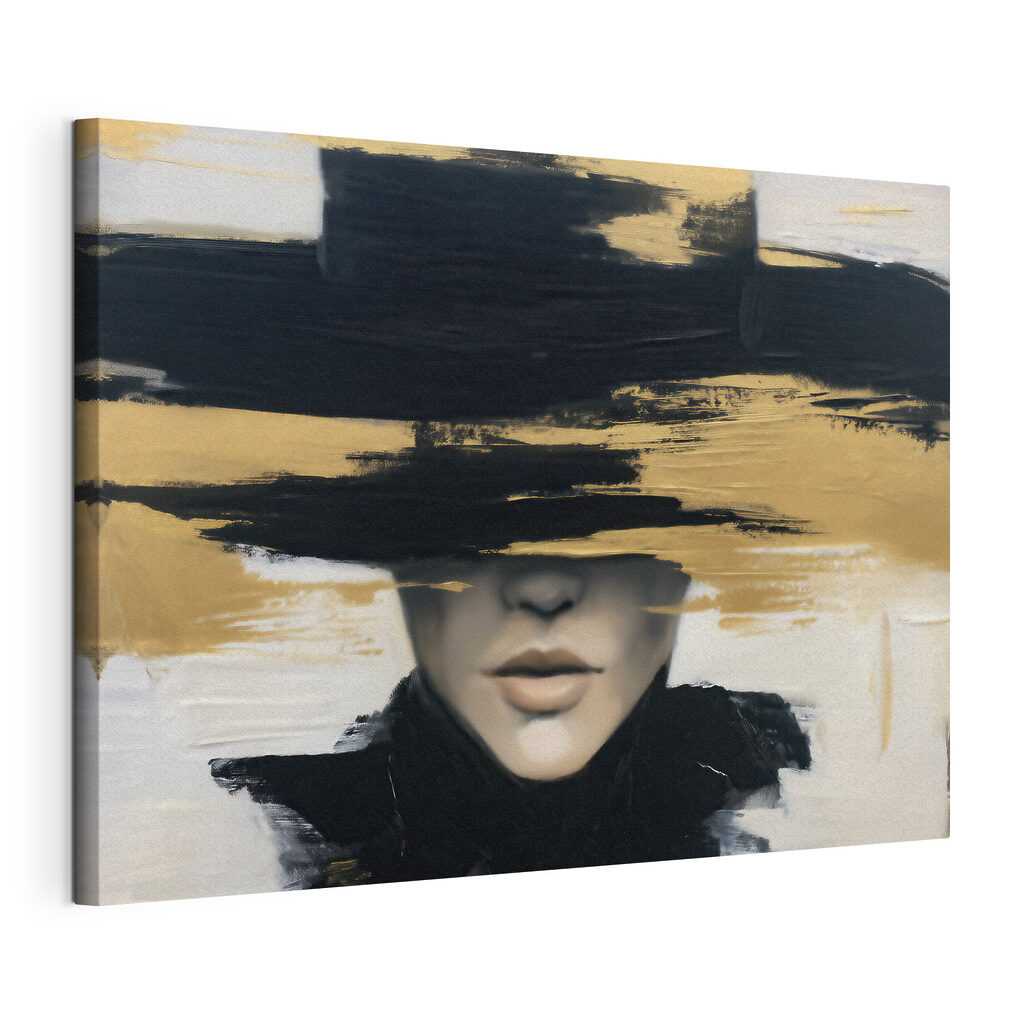 Painting of a woman with a hat over her eyes