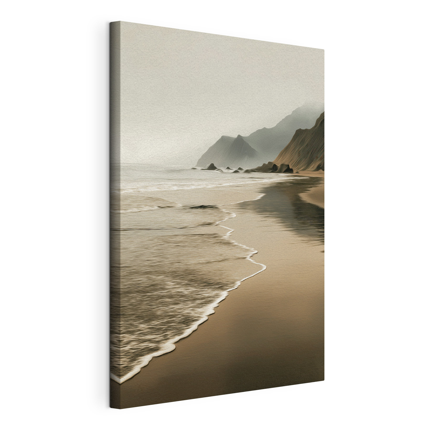 Beach with waves and mountains