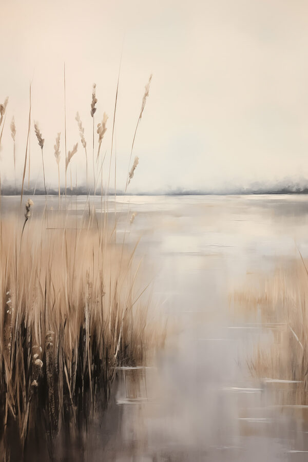 Water with tall grass and a body of water