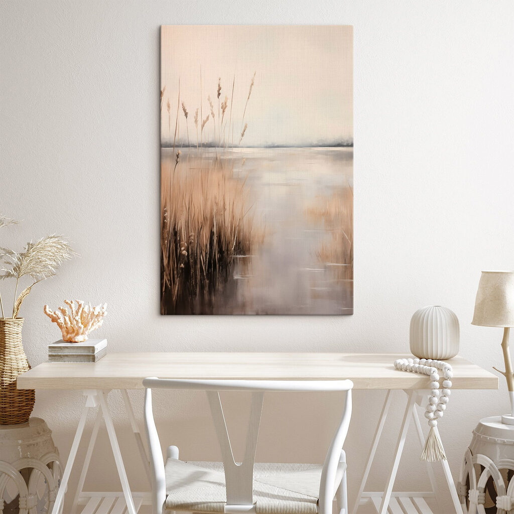 Water with tall grass and a body of water