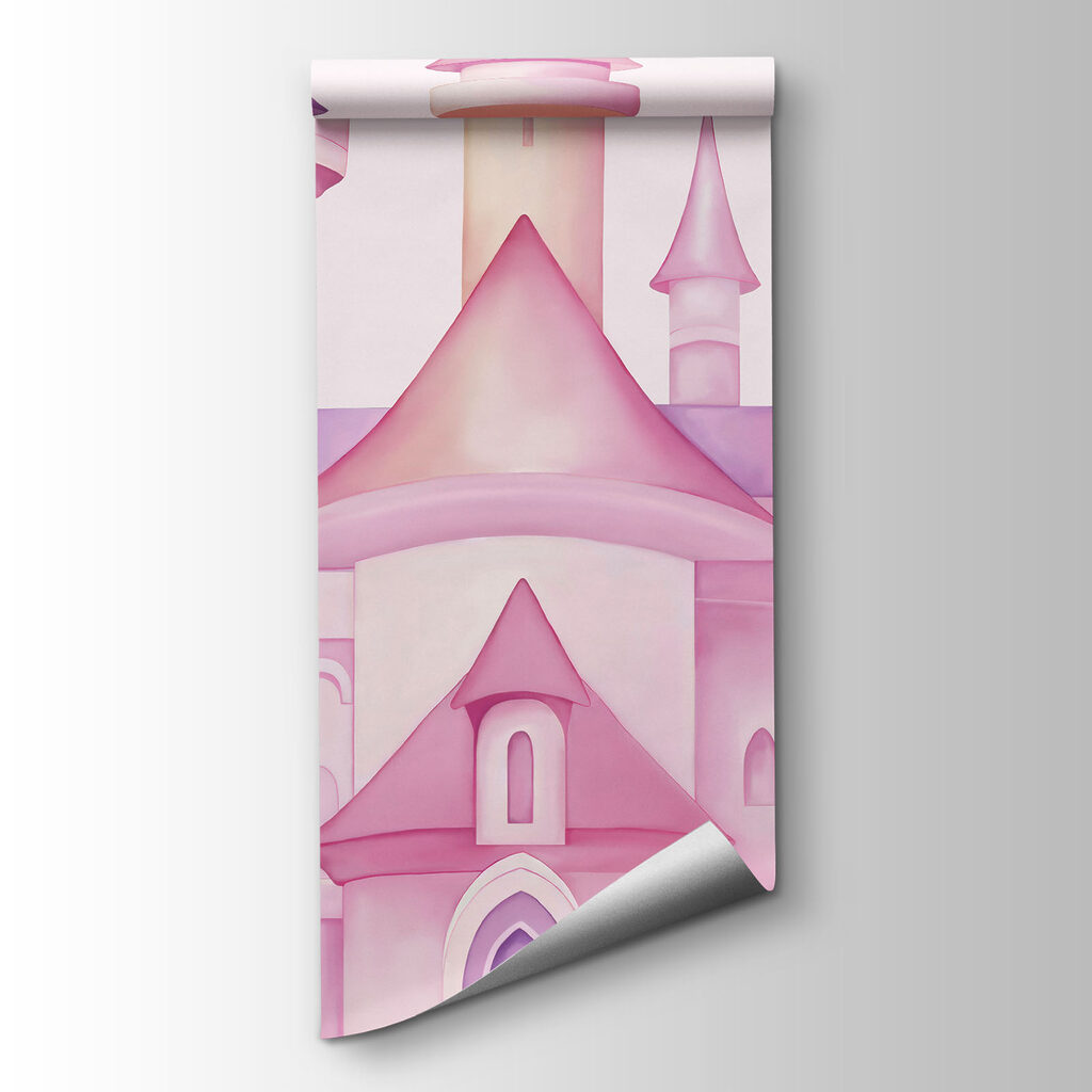Pink castle with butterflies and pink clouds