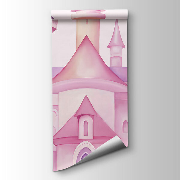 Pink castle with butterflies and pink clouds