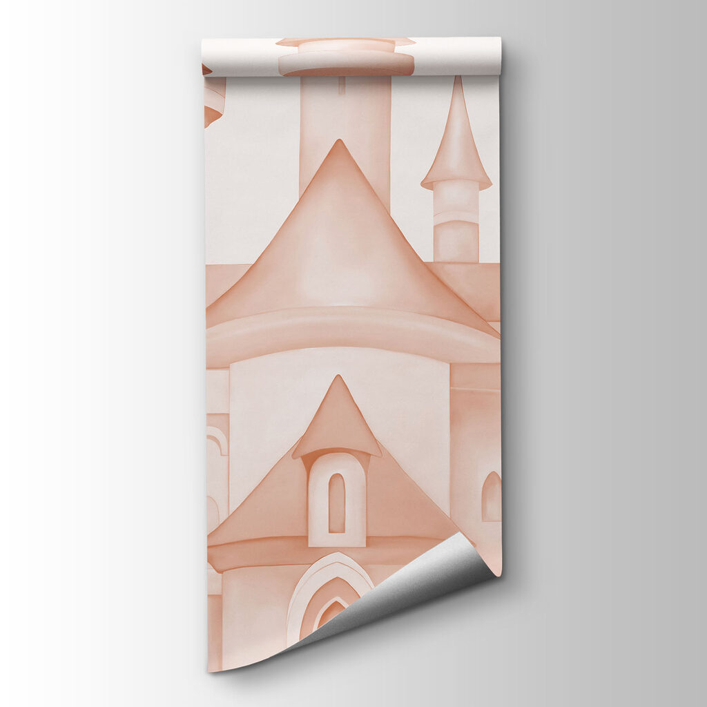 Pink castle with butterflies and flowers