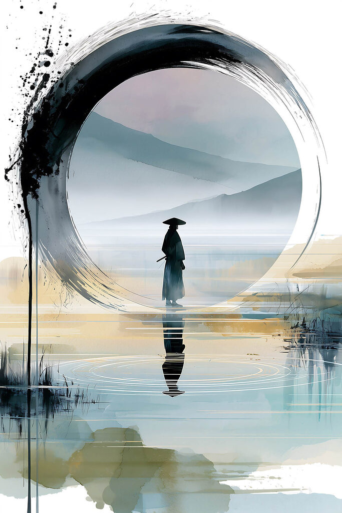 Painting of a man standing in a lake