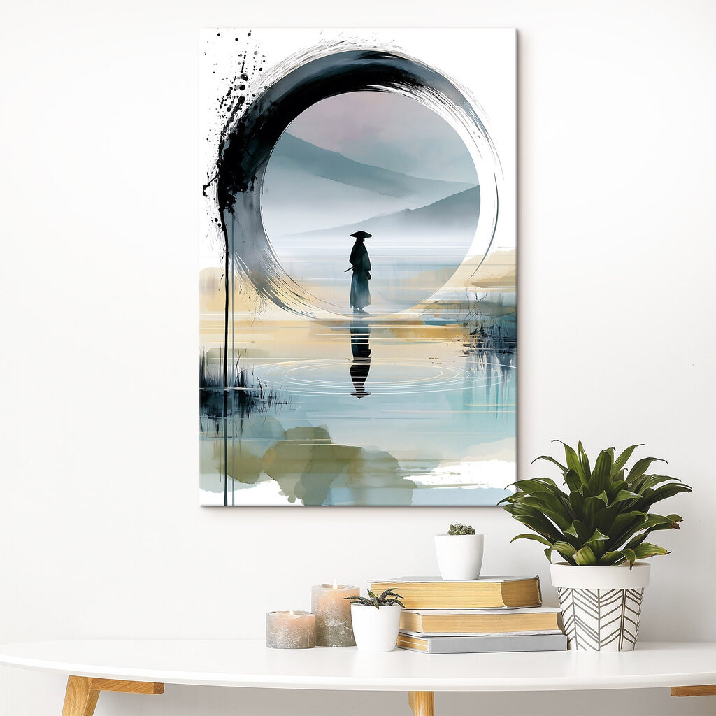 Painting of a man standing in a lake