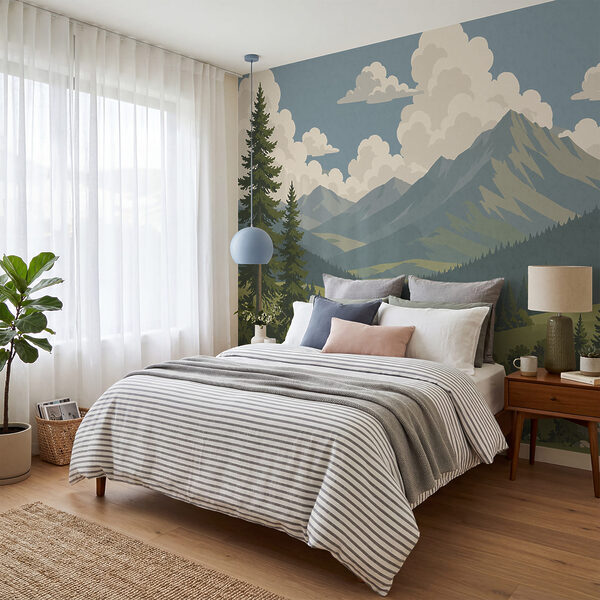 Krajina s cestičkou a horami Krajina s cestičkou a horami