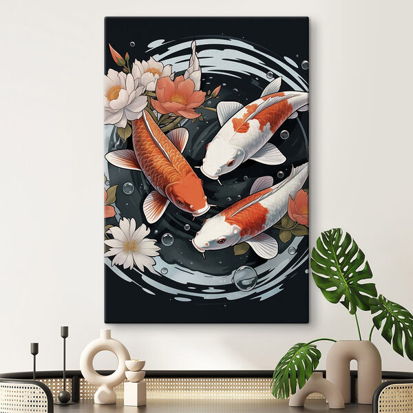 Group of fish swimming in water with flowers Group of fish swimming in water with flowers