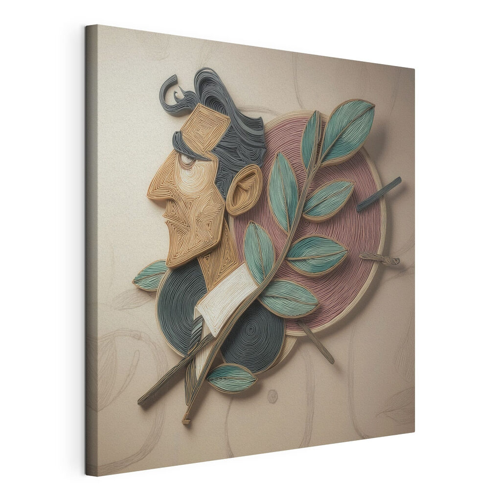 Artwork of a man with leaves on a wall Artwork of a man with leaves on a wall